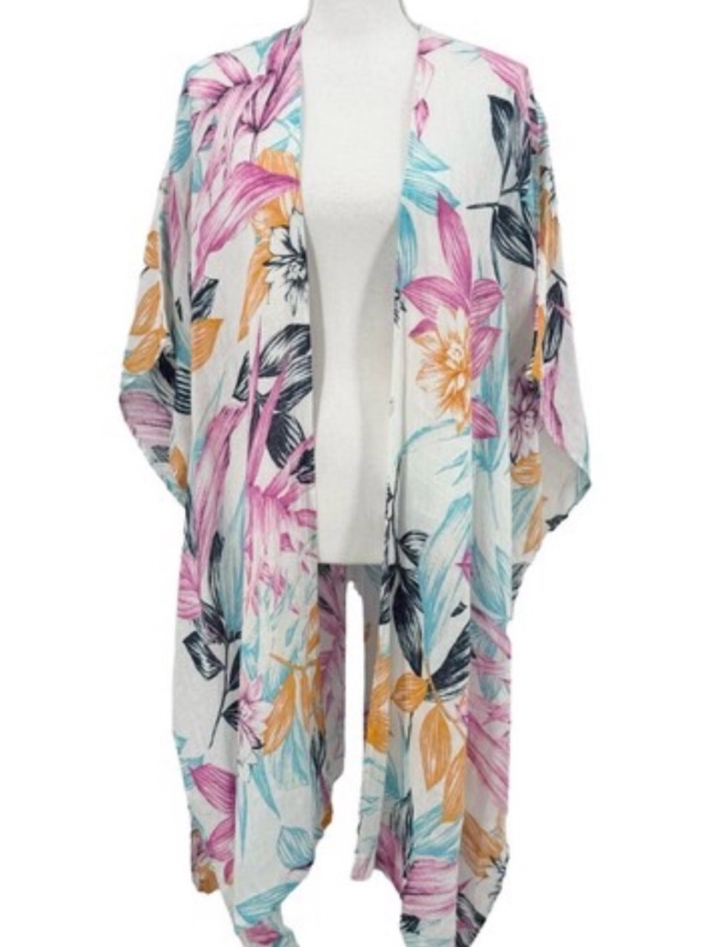 C&C California Kimono Cover Up Women's OS Linen Tropical Coastal Beach Summer